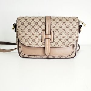 Monogram Print Crossbody Bag in Beige-Tan